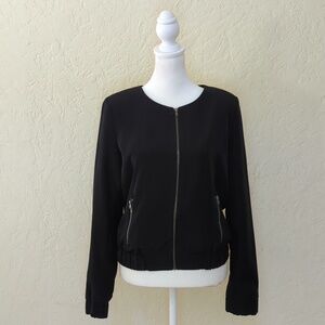 love...ady Lightweight Black Zip Front Round Neck Jacket Size Small